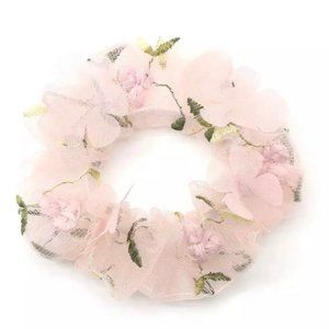 Pink Floral Mesh Scrunchie Hair Accessory